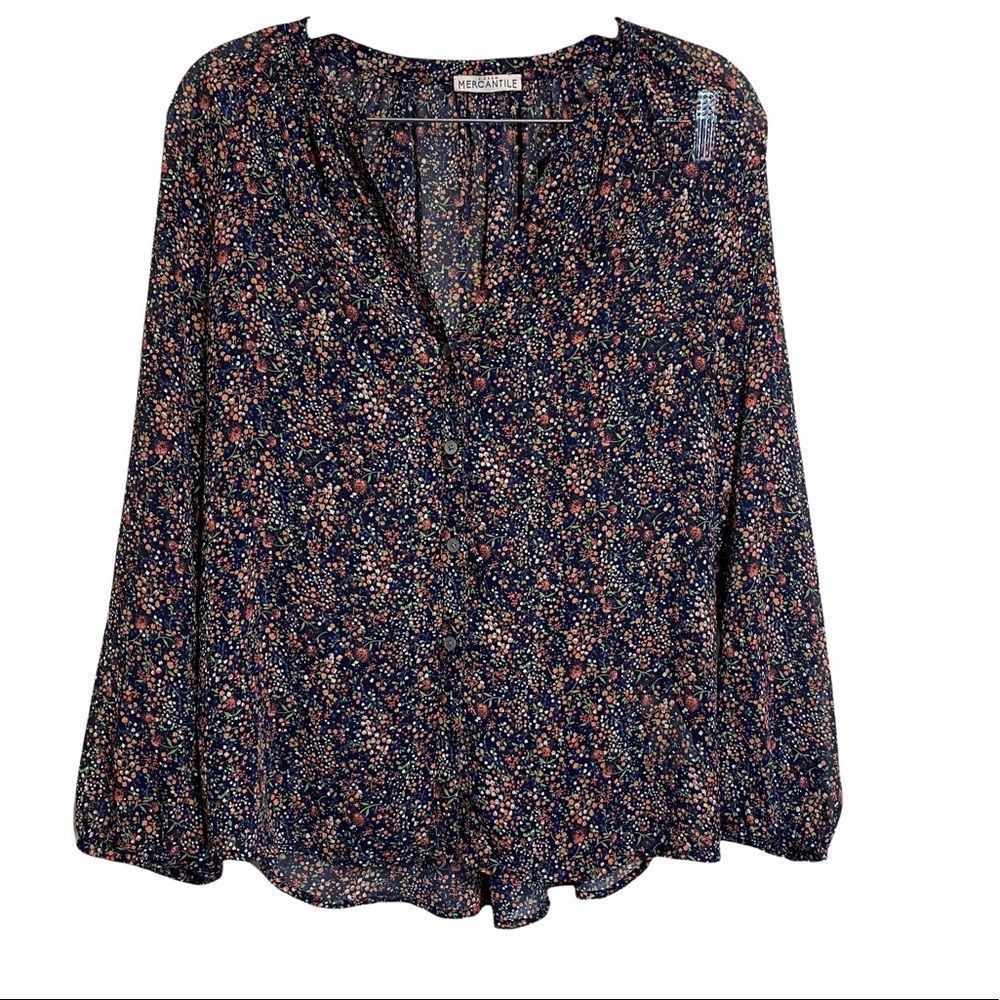 J. Crew Mercantile Floral Button Up Blouse chiffon type fabric-M